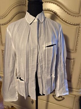 Issey Miyake White Vertical-Pleat Button-Down Shirt